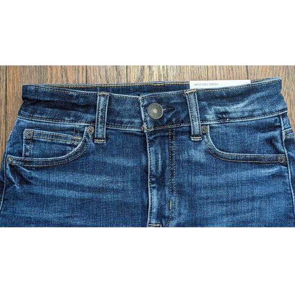 NEW American Eagle Denim Miniskirt 0 Blue Stretch High Rise Raw Edge Distressed - Picture 8 of 12